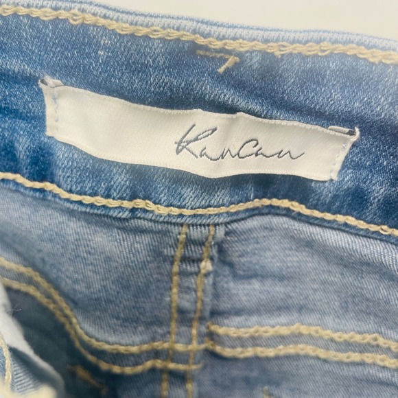 KanCan Distressed Denim Micro Shorts Frayed Hem Blue Size 0 Y2K Style Mini - Picture 7 of 8